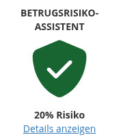 Fraud Risk Assistant: icona verde, rischio del 20%, visualizza i dettagli