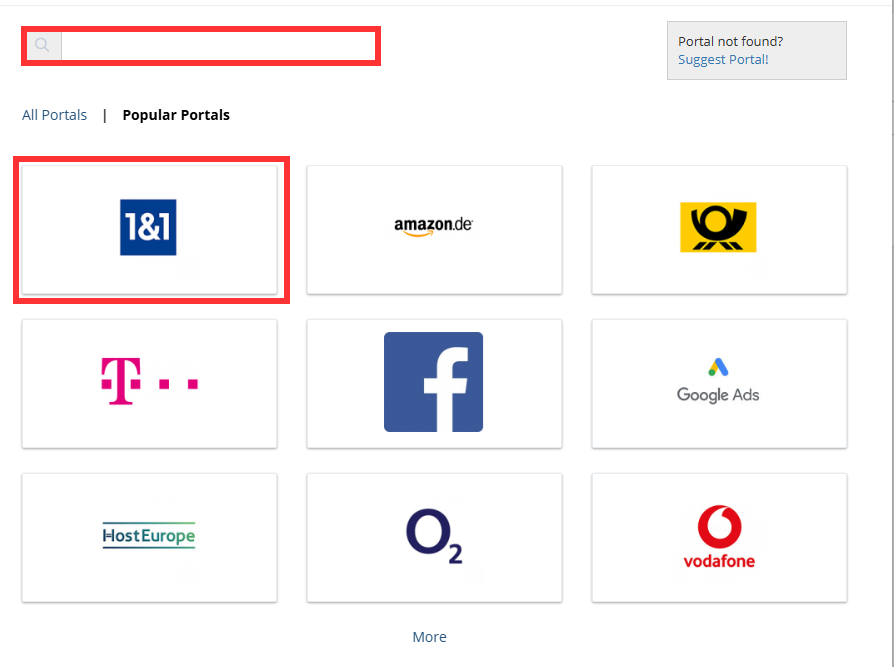 Step 2: Enter the desired portal in the search field or select from “Popular Portals.” - Add a portal