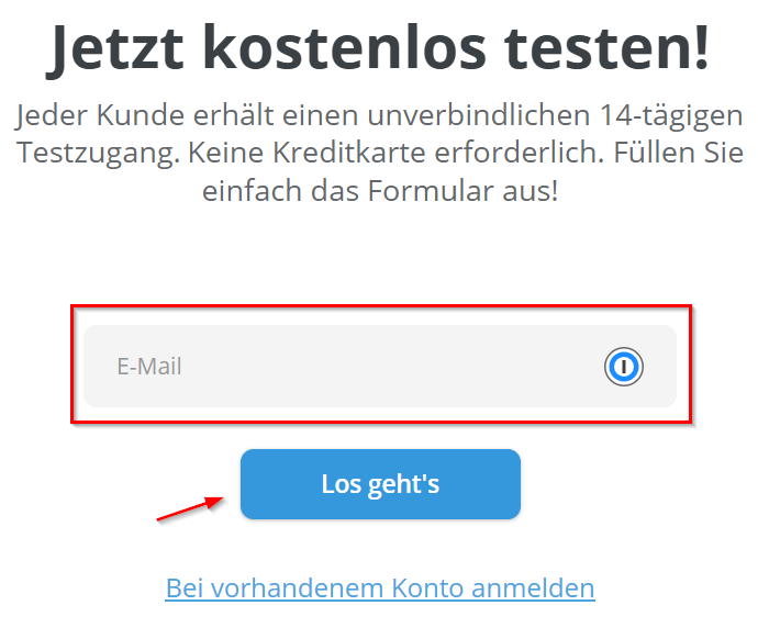 Modulo di registrazione con campo di inserimento per l’indirizzo e-mail