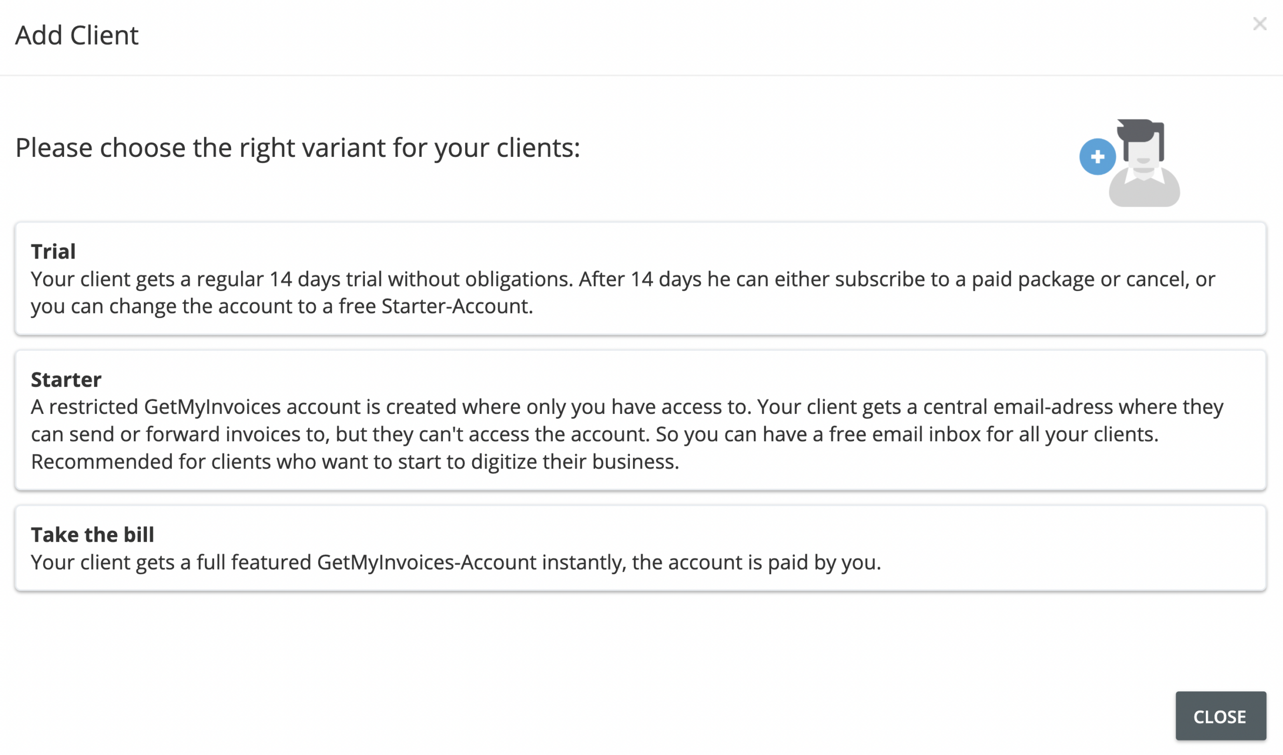 Step 3. Choose from three client billing methods - How do I add my clients in GetMyInvoices?