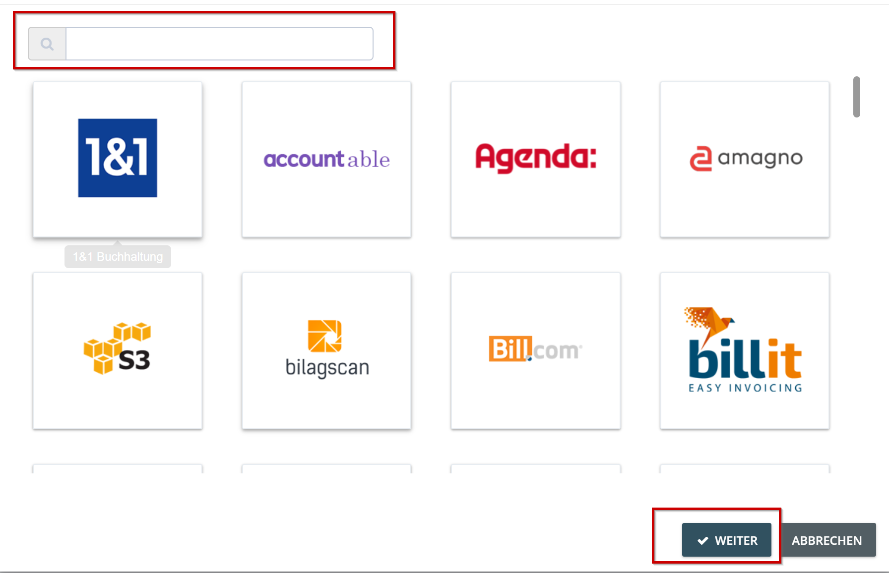 Risultati della ricerca degli account di sincronizzazione disponibili