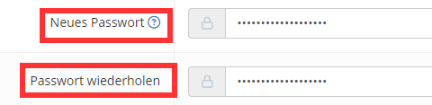 Campi di inserimento per la nuova password e la conferma della password nei dati dell’account