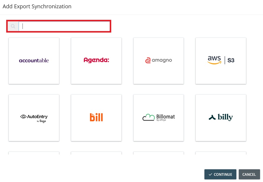 Search for synchronization account you want to add. Click on the logo of the desired synchronization account. Click Next. - Add a