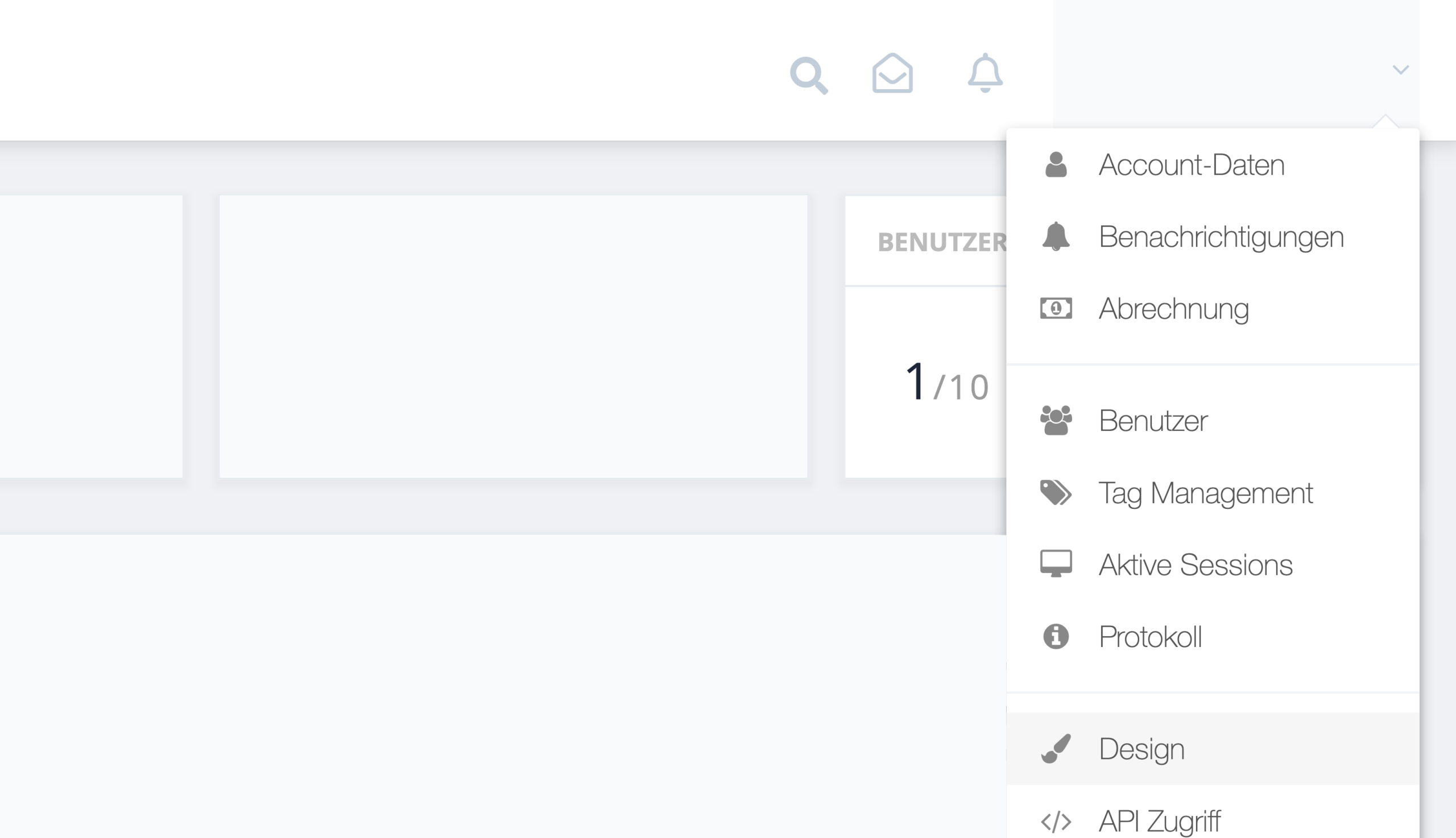 Menu a tendina sotto il nome dell’account con la voce “Design”