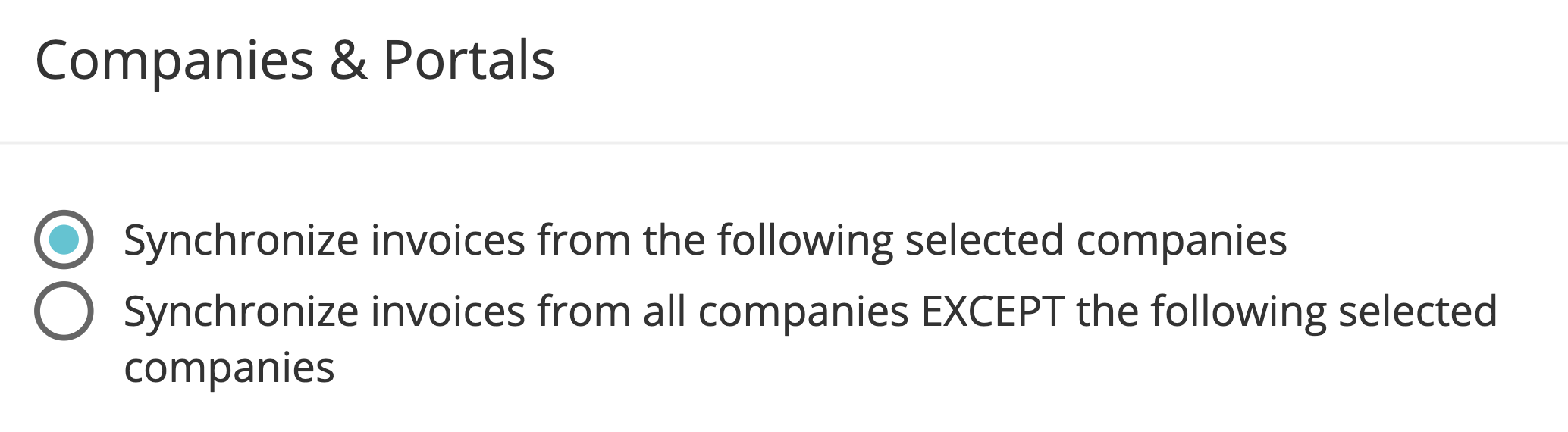 Step 5. Finalize your export sync configuration by choosing whether to include or exclude the selected companies and portals for syncing to
