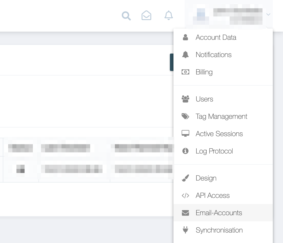 Step 1. From your GetMyInvoices dashboard page, navigate to your account name on the top right corner then click Email Accounts from the