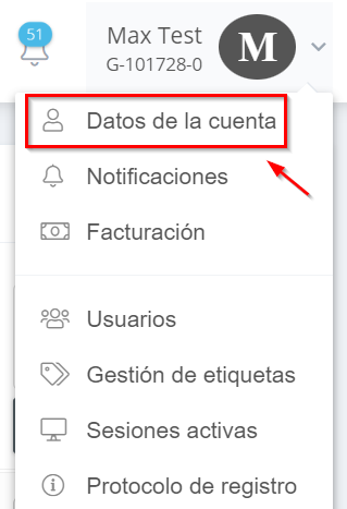 Cambiar contraseña 1. Desplácese con el puntero del ratón hasta el nombre de su cuenta y haga clic en «Datos de la cuenta».