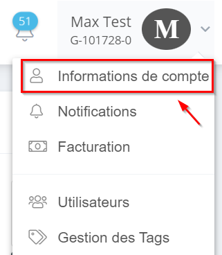 Modifier le mot de passe 1. Placez le curseur de la souris sur le nom de votre compte et cliquez ensuite sur « Informations de compte ».