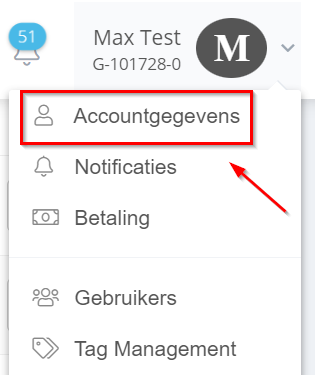 Wachtwoord wijzigen 1. Navigeer met de muisaanwijzer naar uw accountnaam en klik vervolgens op “Accountgegevens”.