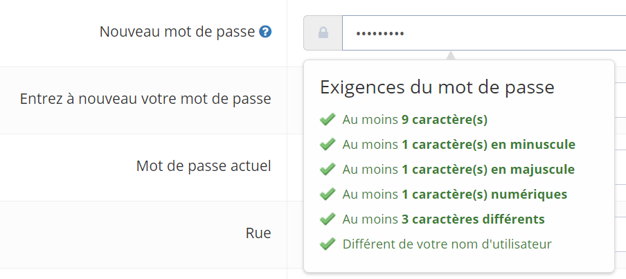 2. Saisissez le nouveau mot de passe souhaité dans le champ « Nouveau mot de passe ». - Modifier le mot de passe