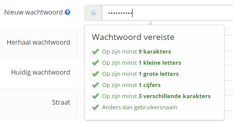 2. Voer het gewenste nieuwe wachtwoord in het veld “Nieuw wachtwoord” in. - Wachtwoord wijzigen