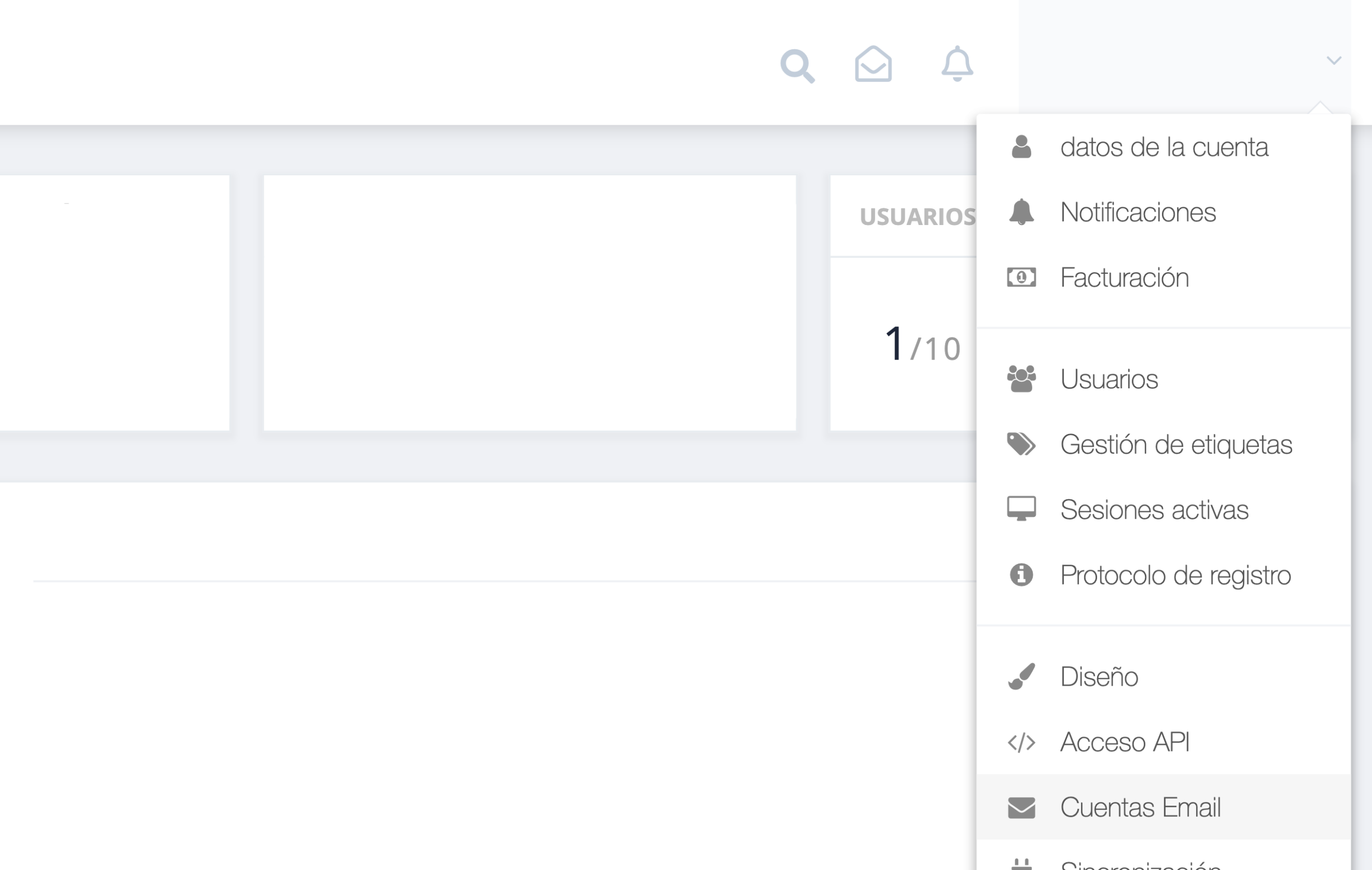 Paso 1. Desde el panel de control de GetMyInvoices, dirígete al nombre de tu cuenta en la esquina superior derecha y haz clic en “Cuentas