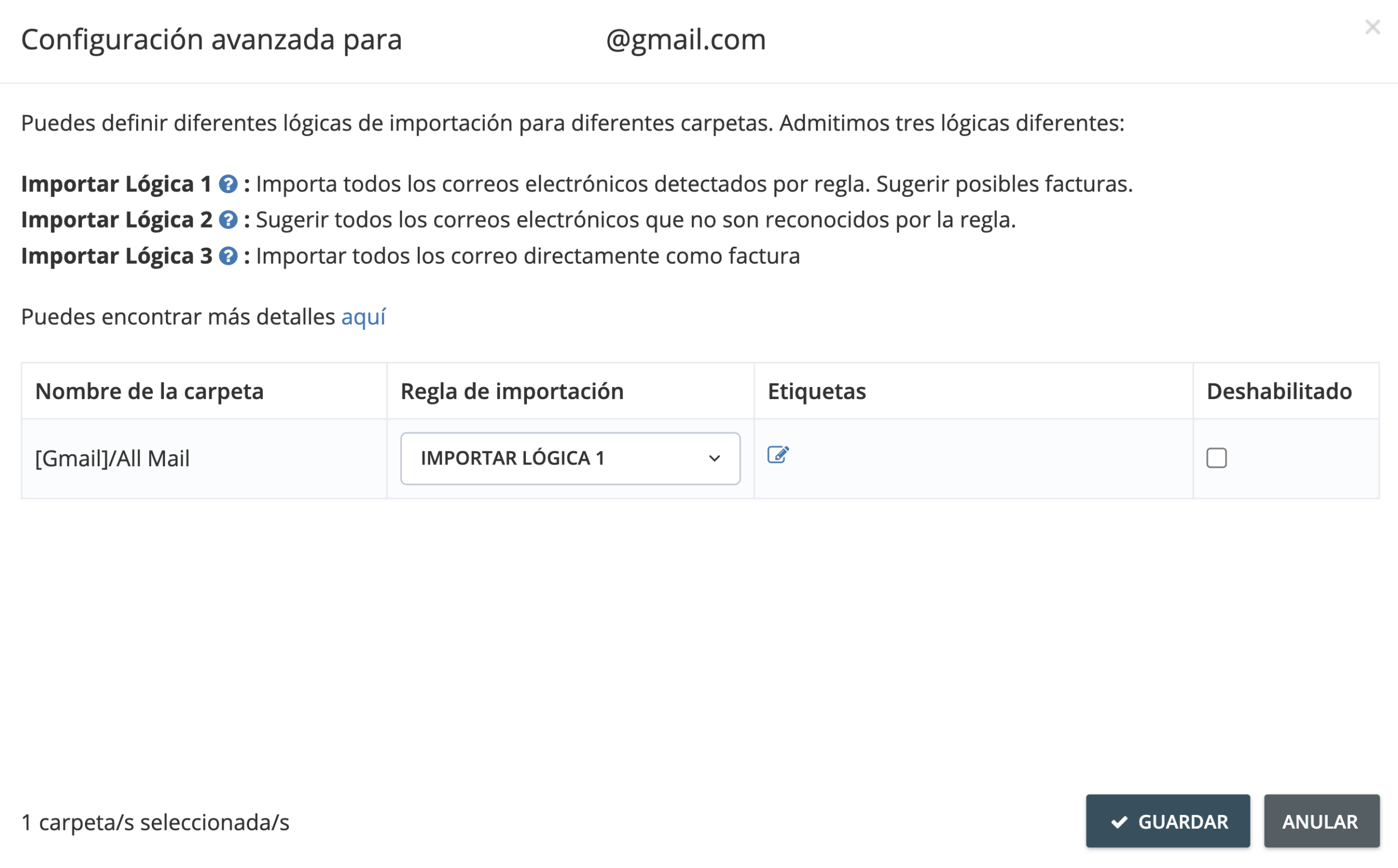 Paso 5. Ahora tienes la opción de elegir qué tipos específicos de documentos se importarán definiendo las lógicas de importación. En “Regla