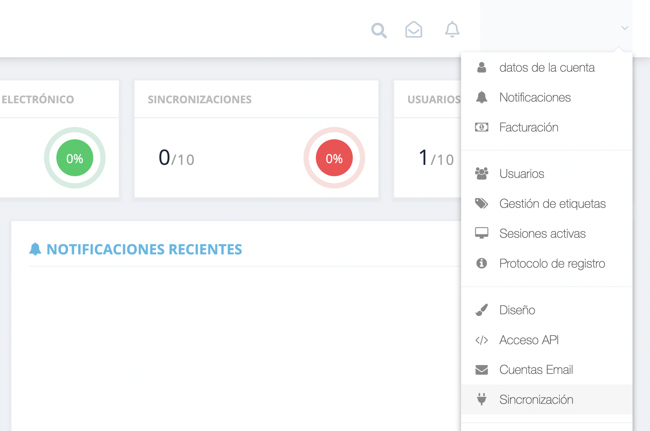 Paso 1. Desde el panel de control de GetMyInvoices, dirígete al nombre de tu cuenta situado en la esquina superior derecha y haz clic en