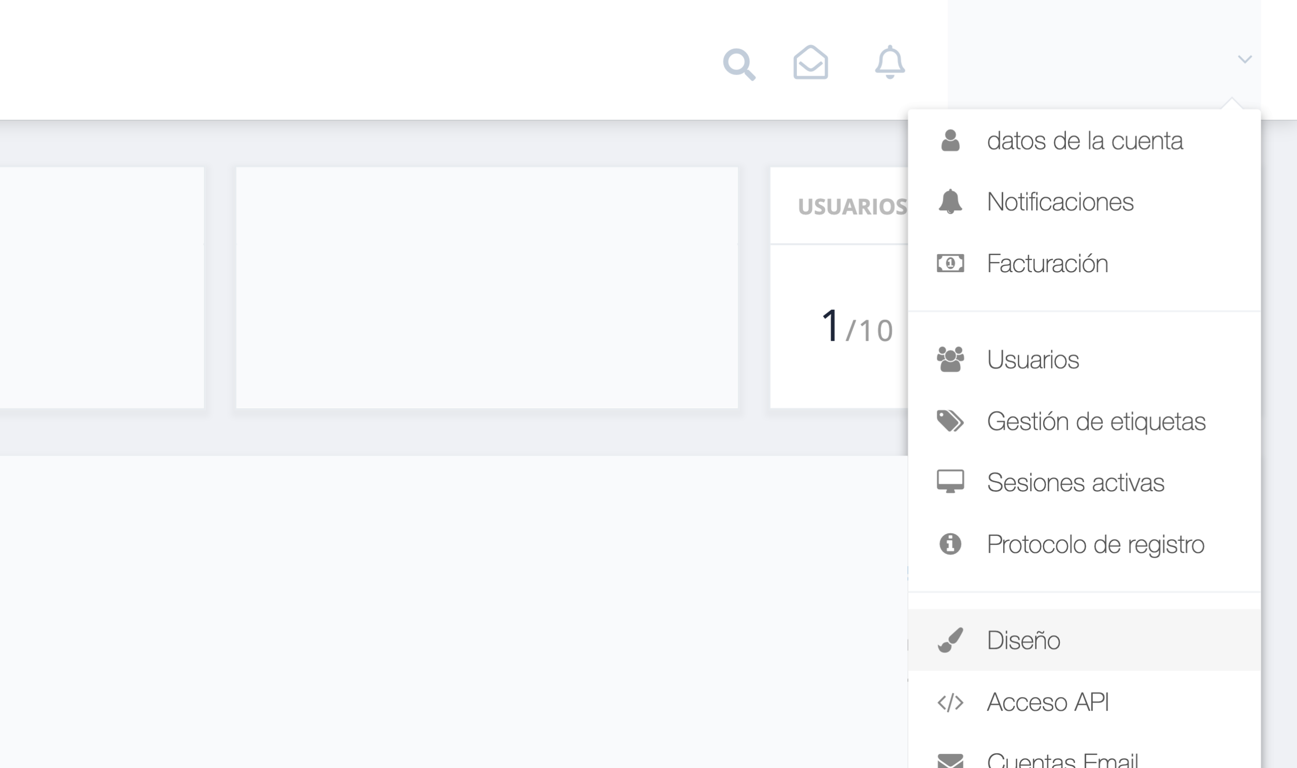 Paso 1. En el panel de control de GetMyInvoices, dirígete al nombre de tu cuenta situado en la esquina superior derecha y haz clic en