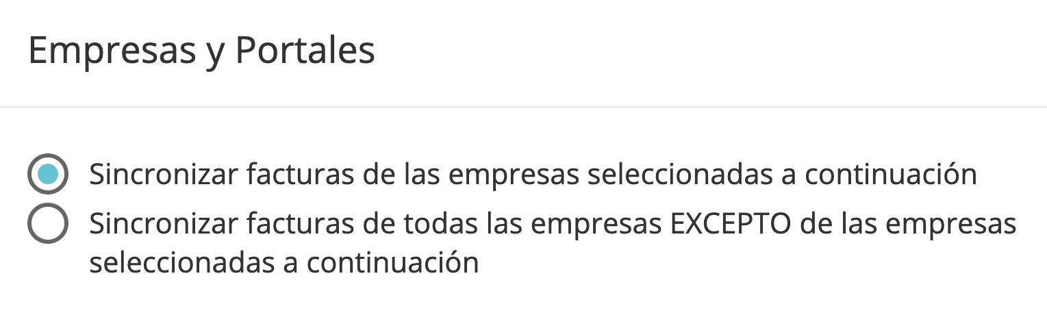 Paso 5. Finaliza la configuración de sincronización de exportación eligiendo si deseas incluir o excluir las empresas y portales