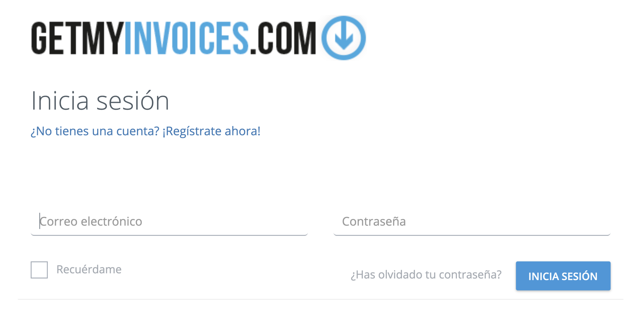 Paso 1: Ve a login.getmyinvoices.com y haz clic en ¿Has olvidado tu contraseña?, al lado del botón de Inicia Sesión. - No puedo acceder a
