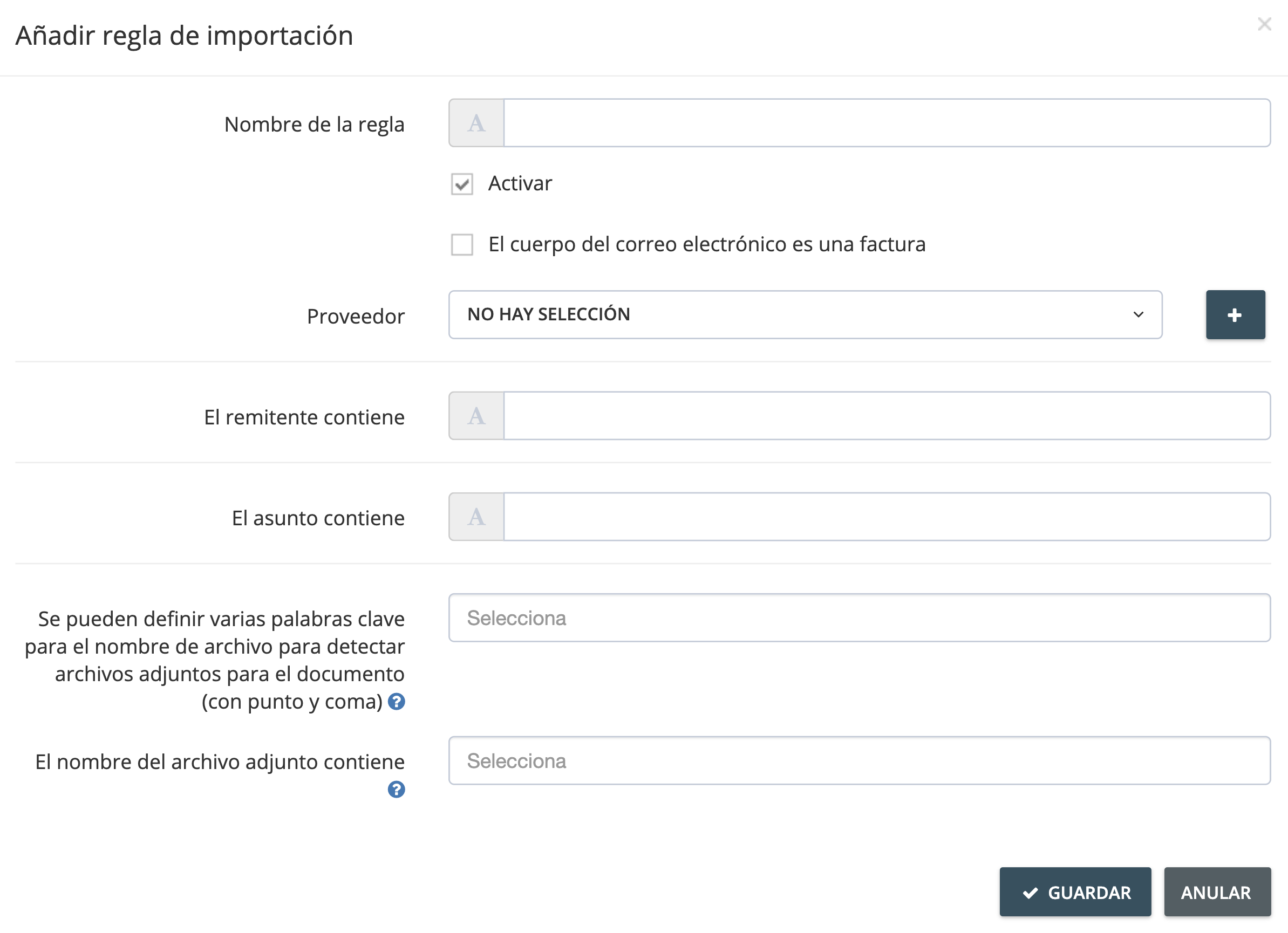 Paso 4. Una ventana emergente te mostrará diferentes ajustes que podrás personalizar. - ¿Qué son las reglas de importación, cómo funcionan?