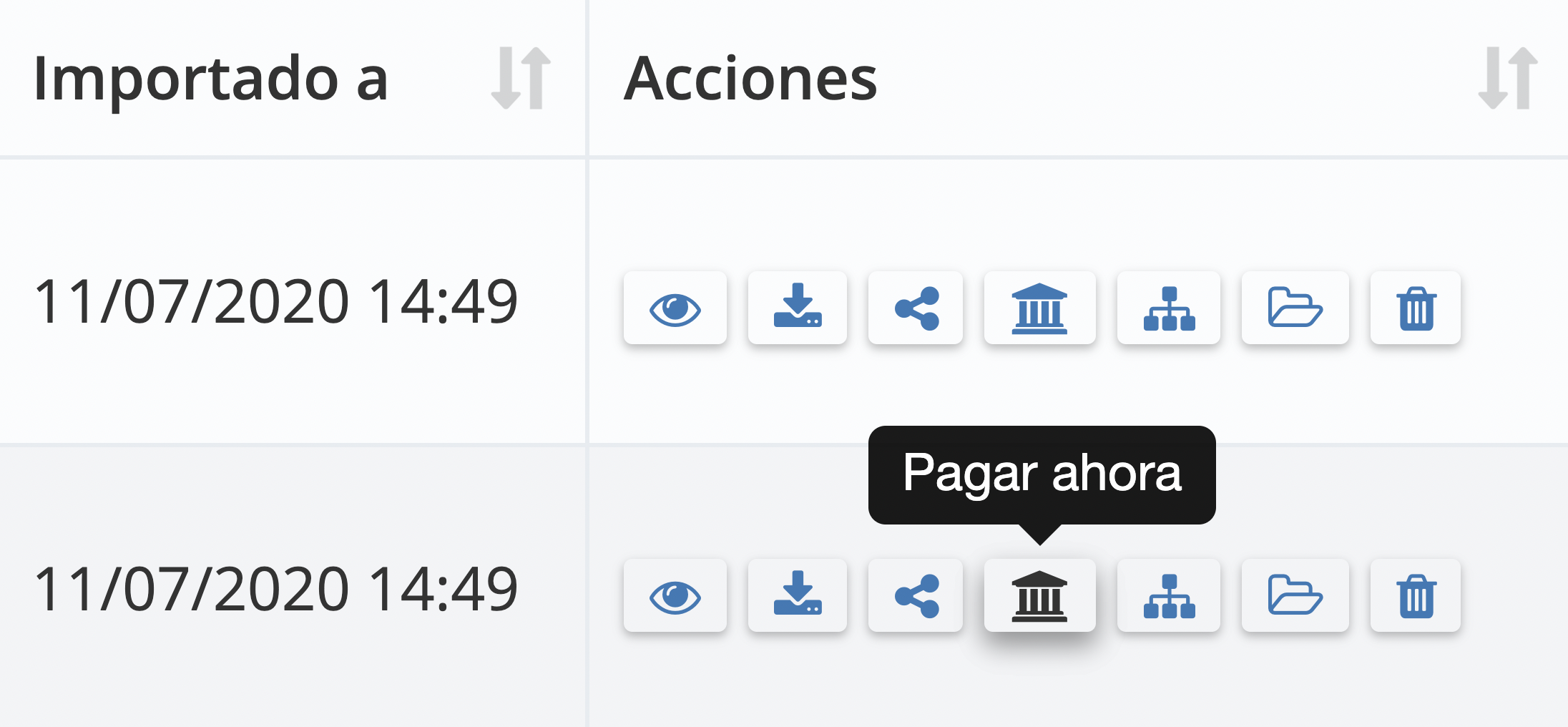 Paso 2. Navega hasta la factura que deseas pagar, luego haz clic en “Pagar ahora” (ícono de banco) en la mini barra de herramientas