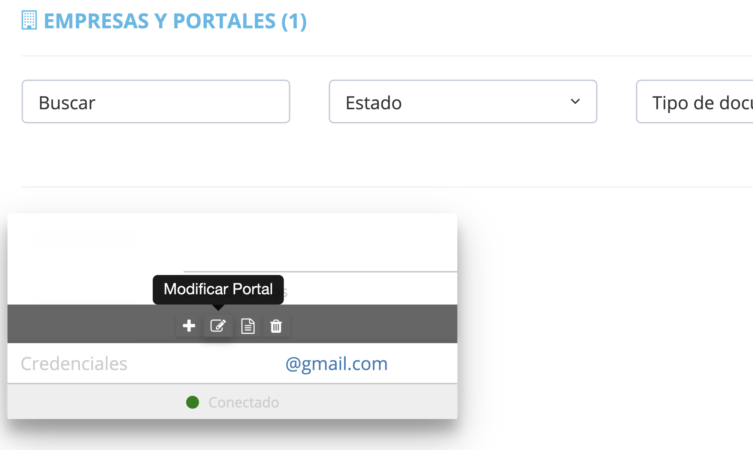 Paso 2. En la página de “Empresas y Portales”, coloca el cursor sobre el portal que deseas etiquetar y haz clic en ”Modificar portal”. -