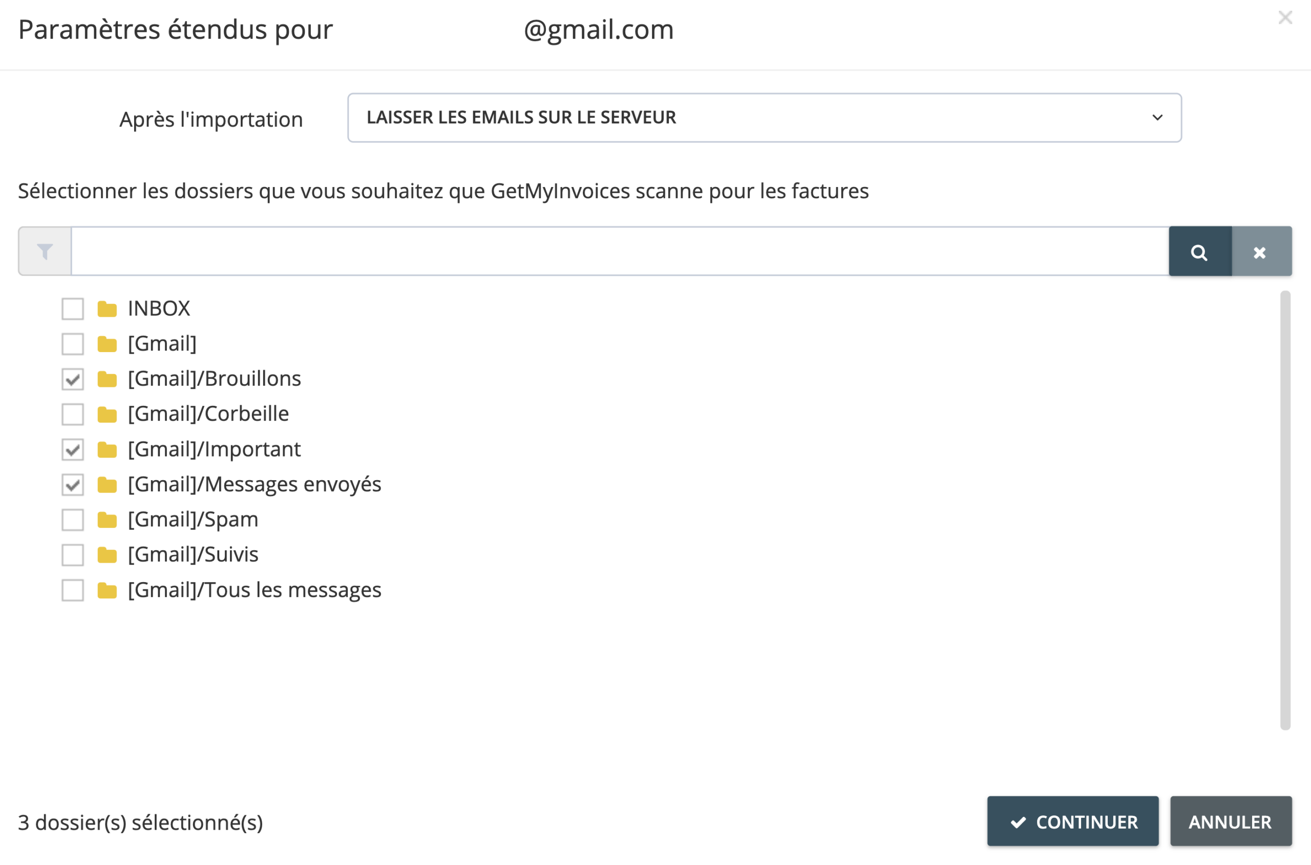 Étape 4. Choisissez les dossiers sources pour le téléchargement de documents, puis cliquez sur Continuer. - Comment relier mon compte