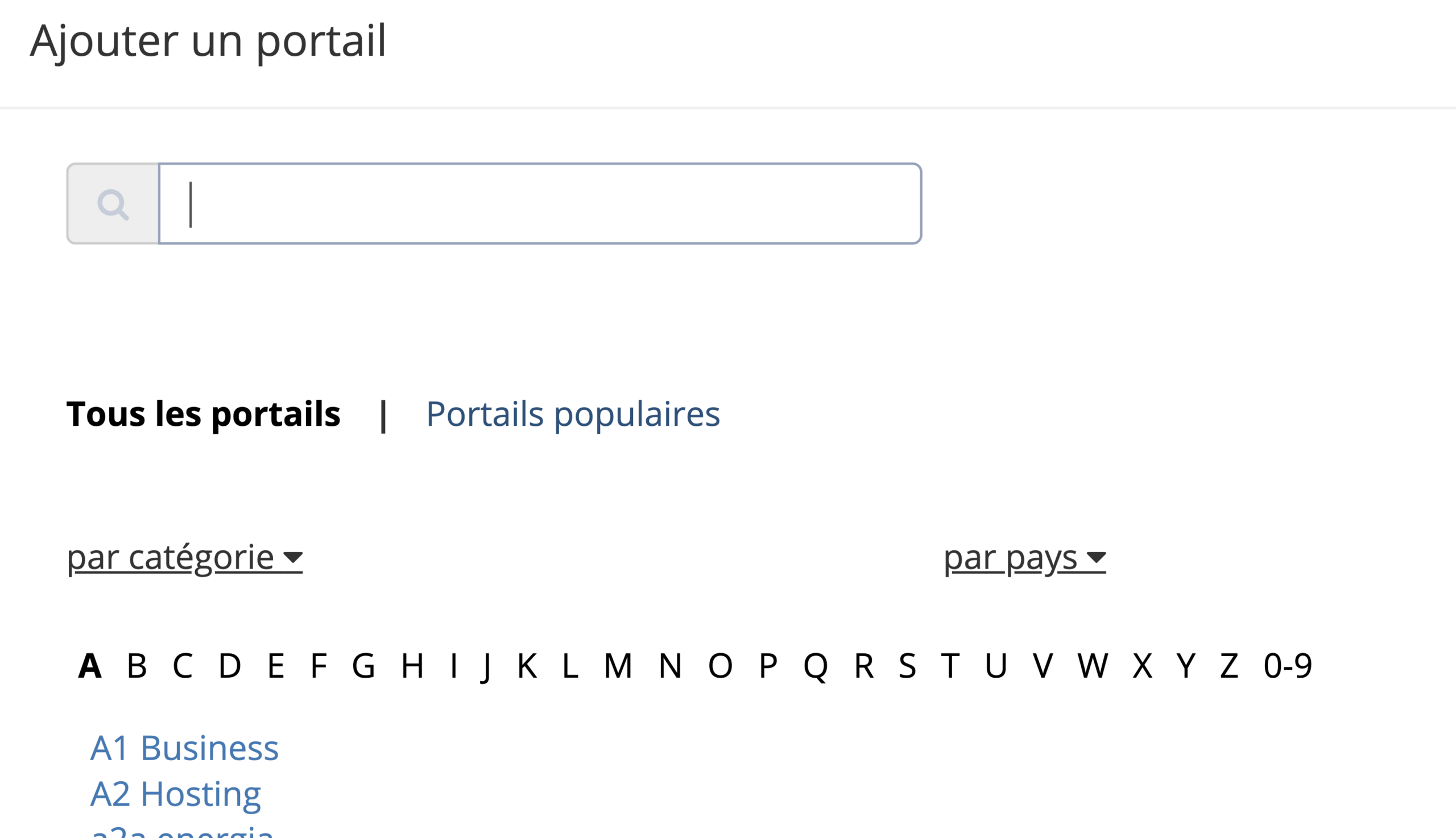 Étape 4. La fenêtre Ajouter un portail présente quatre façons de rechercher des comptes et portails en ligne compatibles : par ordre