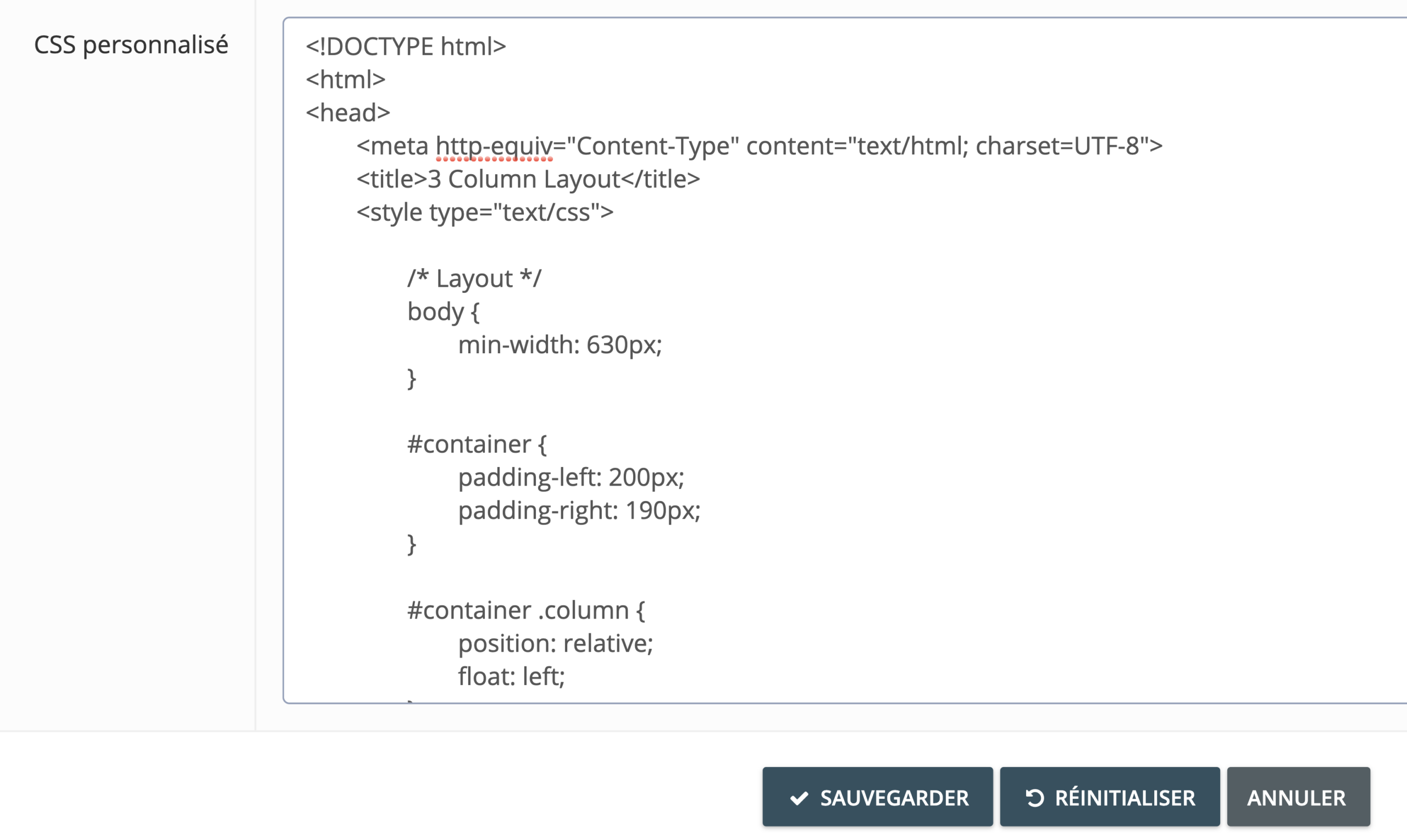 Etape 3 (en option). Pour une personnalisation avancée, vous pouvez aussi télécharger votre CSS personnalisé. Déroulez la page et cliquez