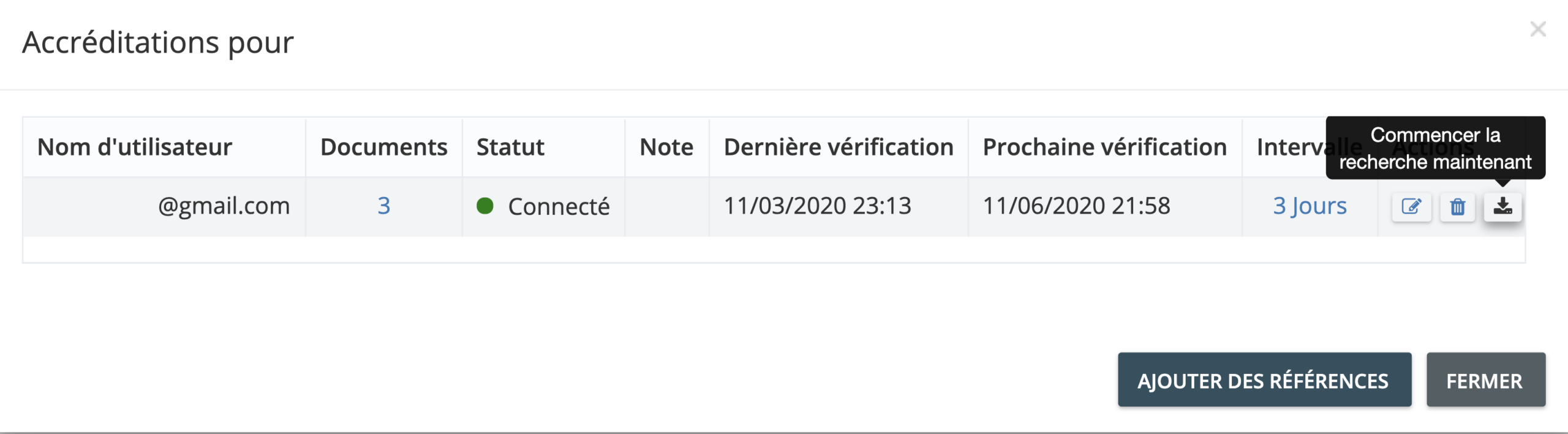Étape 3. Une fenêtre pop-up montre les détails du portail en ligne relié. Sous Actions, cliquez sur le bouton le plus à droite nommé