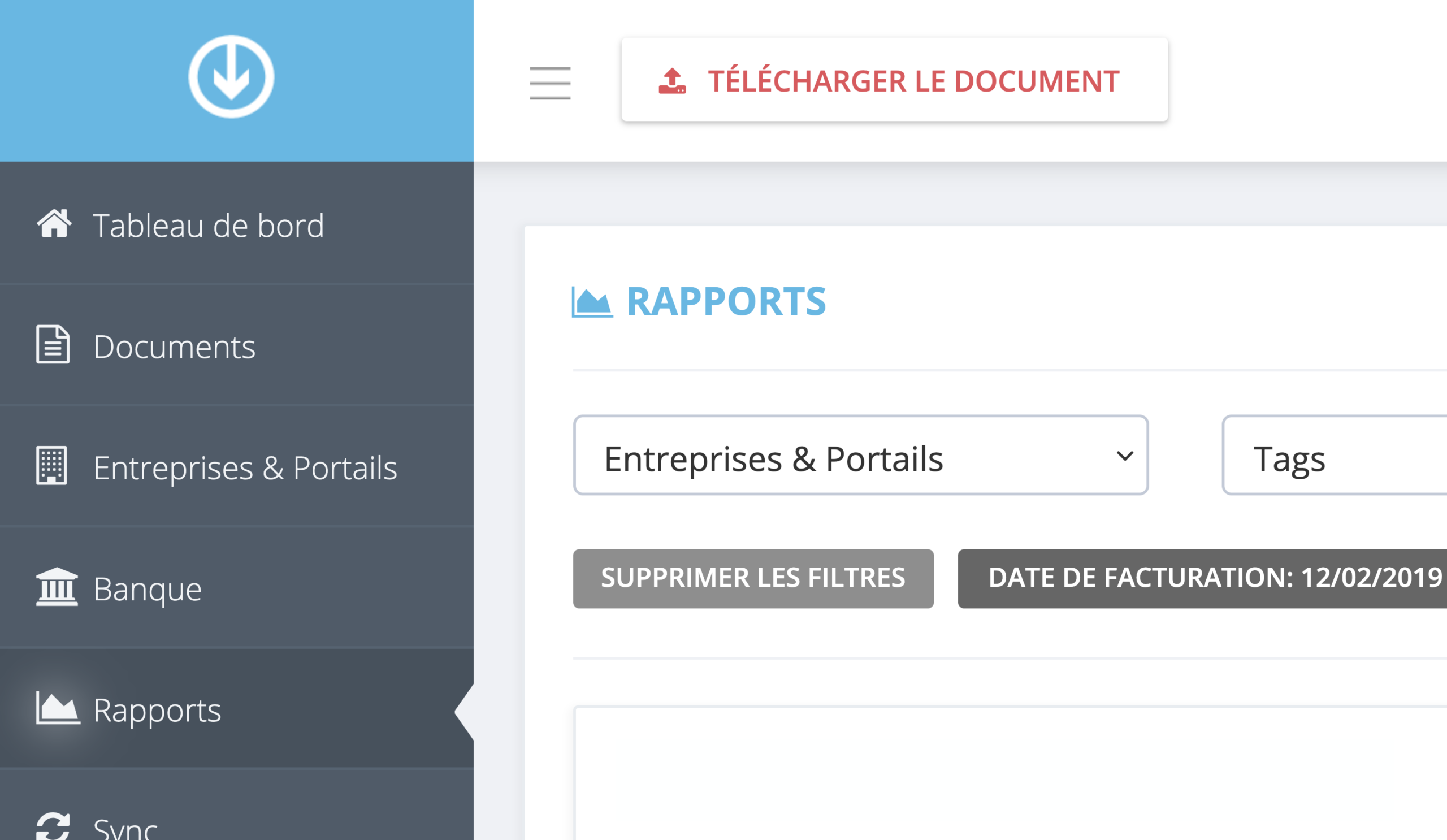 Étape 1. À partir du tableau de bord de GetMyInvoices, cliquez sur Rapports situé dans le menu à gauche de l’écran. - Comment télécharger