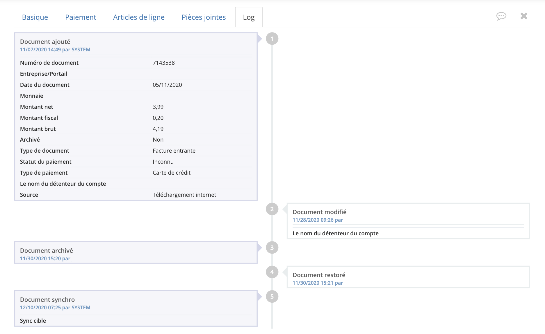 Etape 4. Une liste chronologique des événements va apparaitre sous cet onglet, montrant tous les changements effectués sur le document.