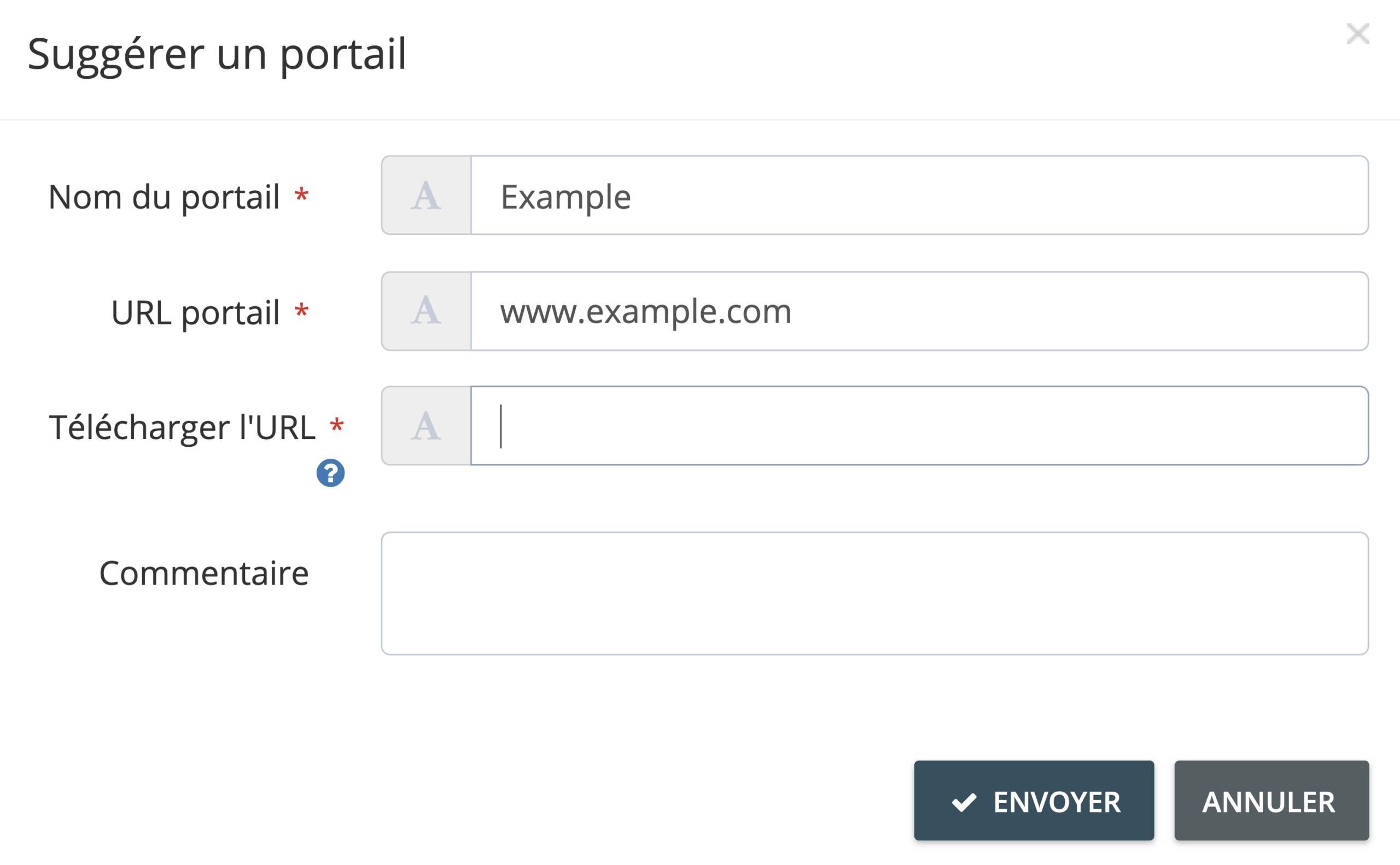 Étape 5. Entrez les informations du portail en ligne, puis cliquez sur Envoyer. - Puis-je suggérer d'autres portails en ligne qui ne sont