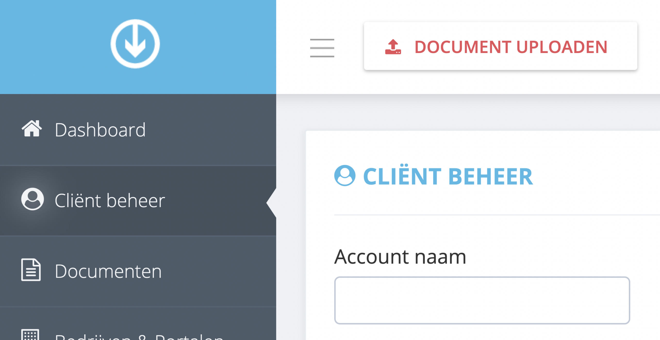 Stap 1. Vanuit het dashboard van GetMyInvoices klikt op u op ‘Cliënt beheer’ in het menu aan de linkerzijde. - Wat is het Startersaccount