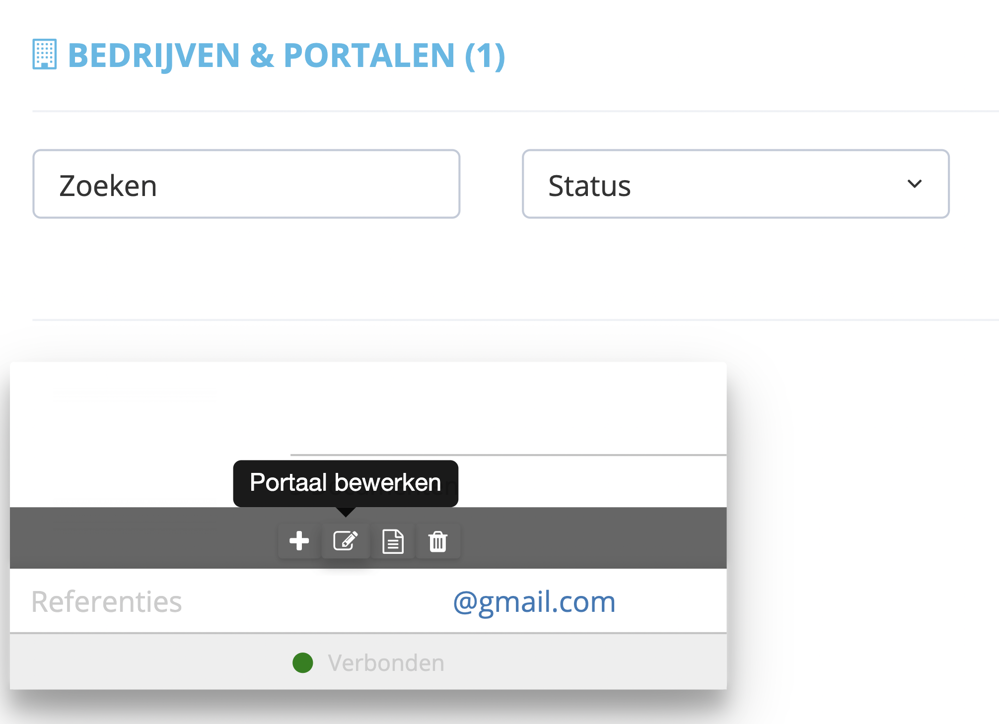 Stap 2. Plaats op de pagina ‘Bedrijven & Portalen’ de muisaanwijzer op de online portal waaraan u tags wilt toewijzen en klik op ‘Portaal