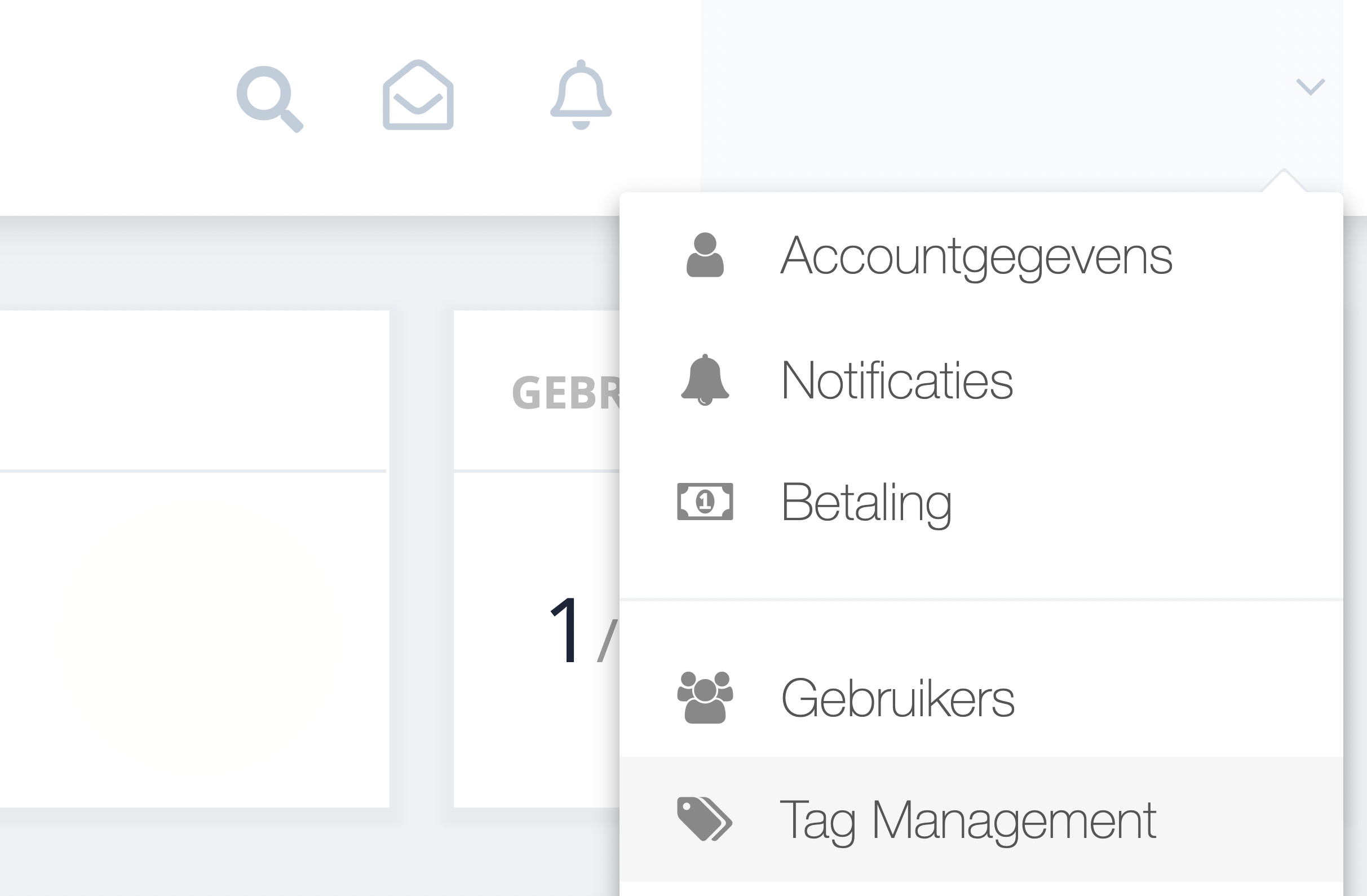 Stap 1. Ga op de dashboardpagina van GetMyInvoices naar uw accountnaam in de rechterbovenhoek en klik vervolgens op ‘Tag Management’ in het