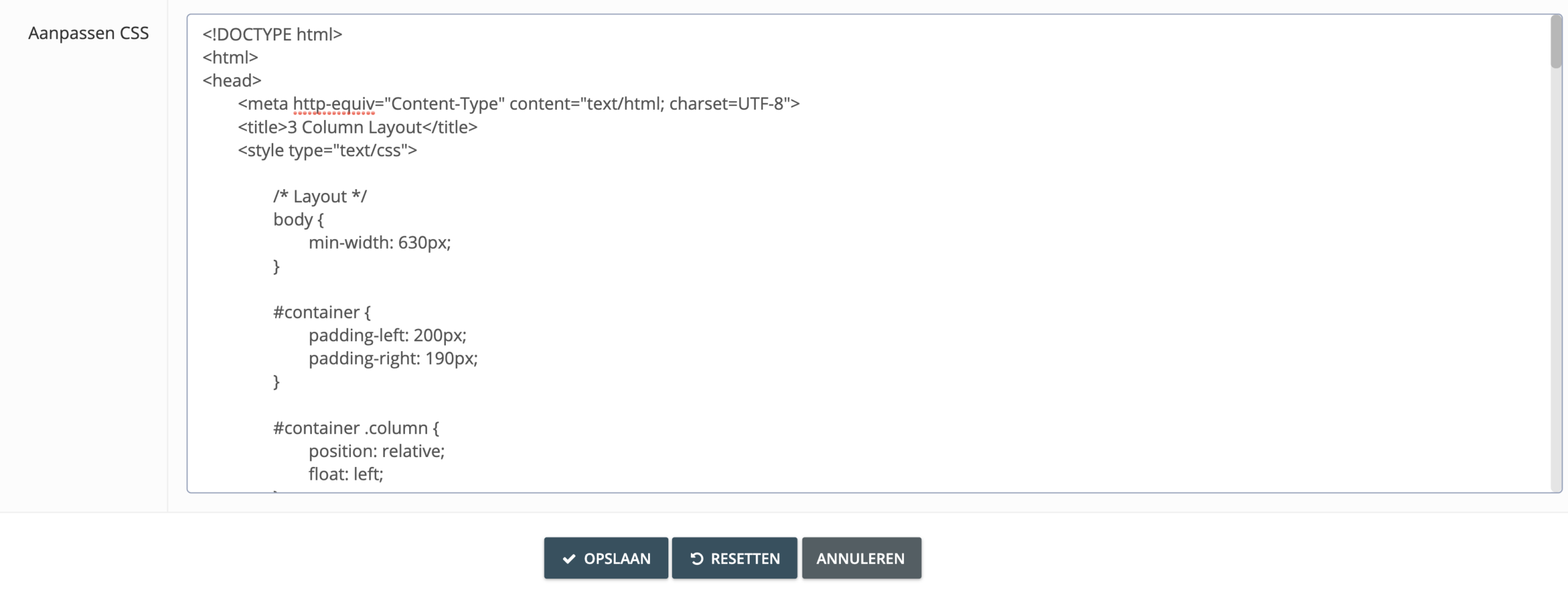 Stap 3 (optioneel). Voor geavanceerde ontwerpaanpassing kunt u ook uw aangepaste CSS uploaden. Scroll naar beneden en klik op het tekstveld