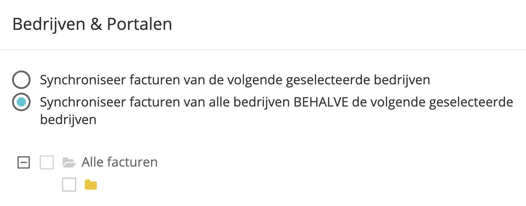 Stap 4. Al uw verbonden online portals en aangepaste bedrijfsprofielen worden weergegeven als een checklist in het venster ‘Bedrijven en