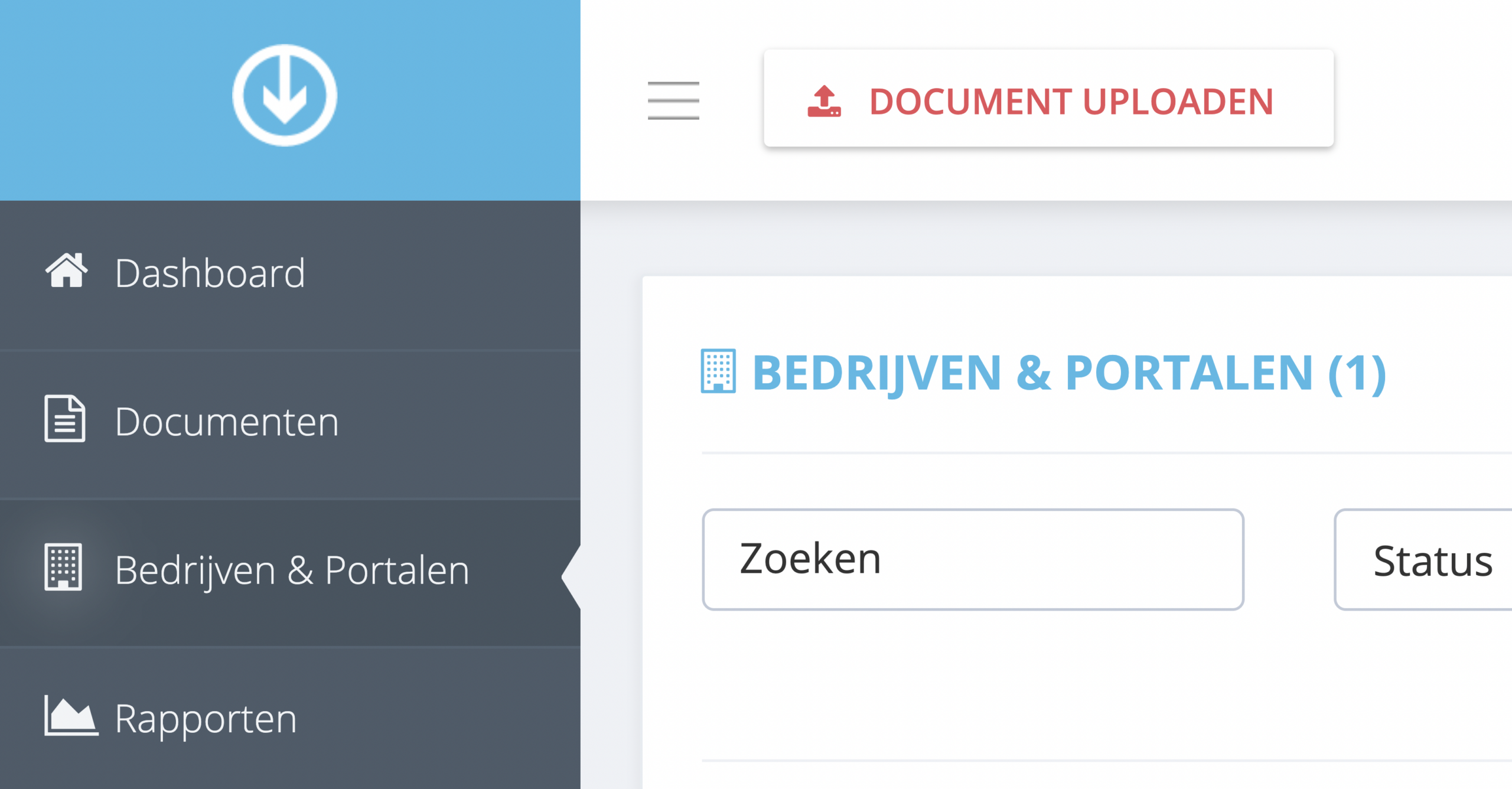 Stap 1. Klik op de dashboardpagina van GetMyInvoices op ‘Bedrijven & portalen’ in het menu aan de linkerzijde. - Hoe betaal ik onbetaalde
