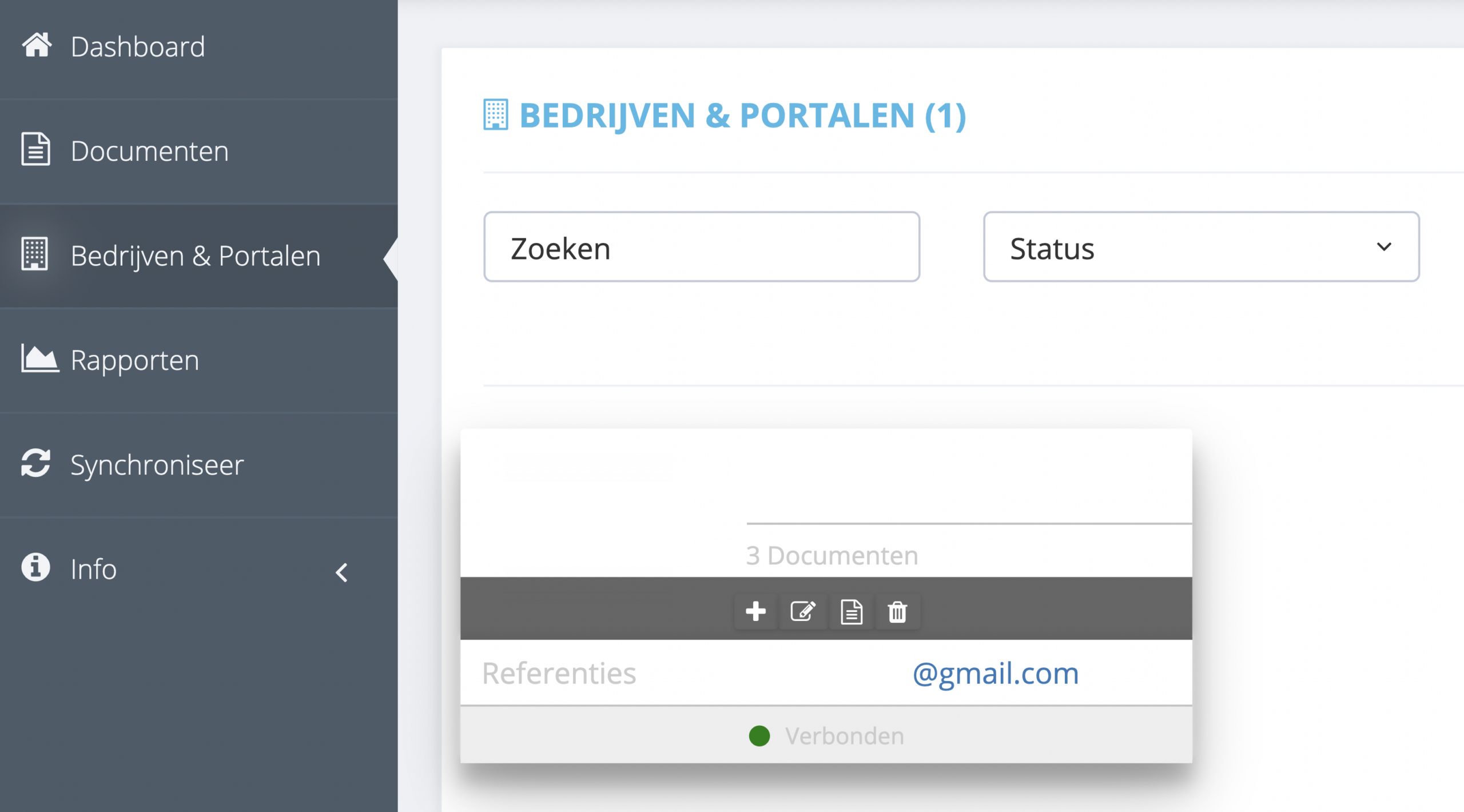Stap 2. Klik op het email adres (initialen) van het verbonden online portaal waar u handmatige import van wilt. - Ik moet mijn facturen nu