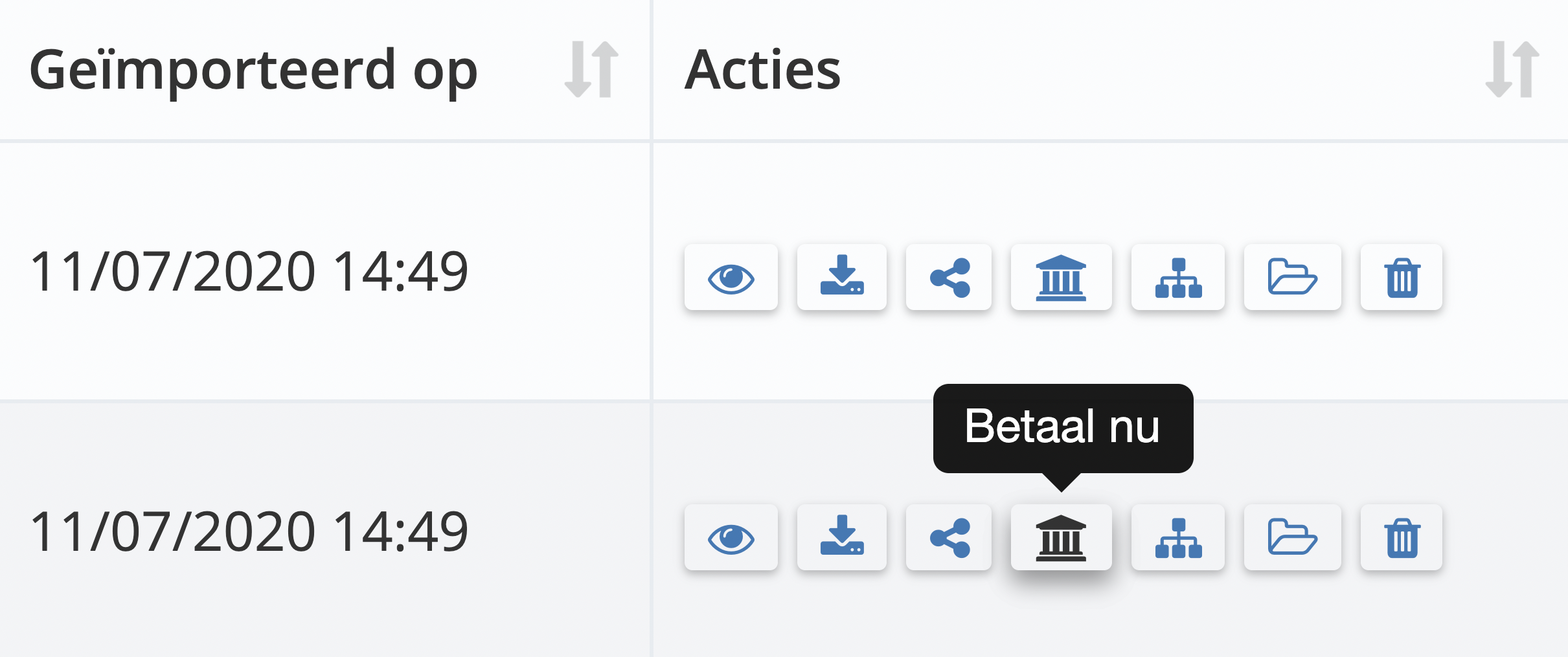 Stap 2. Navigeer naar de specifieke factuur waarvoor u wilt betalen en klik op ‘Betaal nu’ (het bankpictogram) in de zwevende