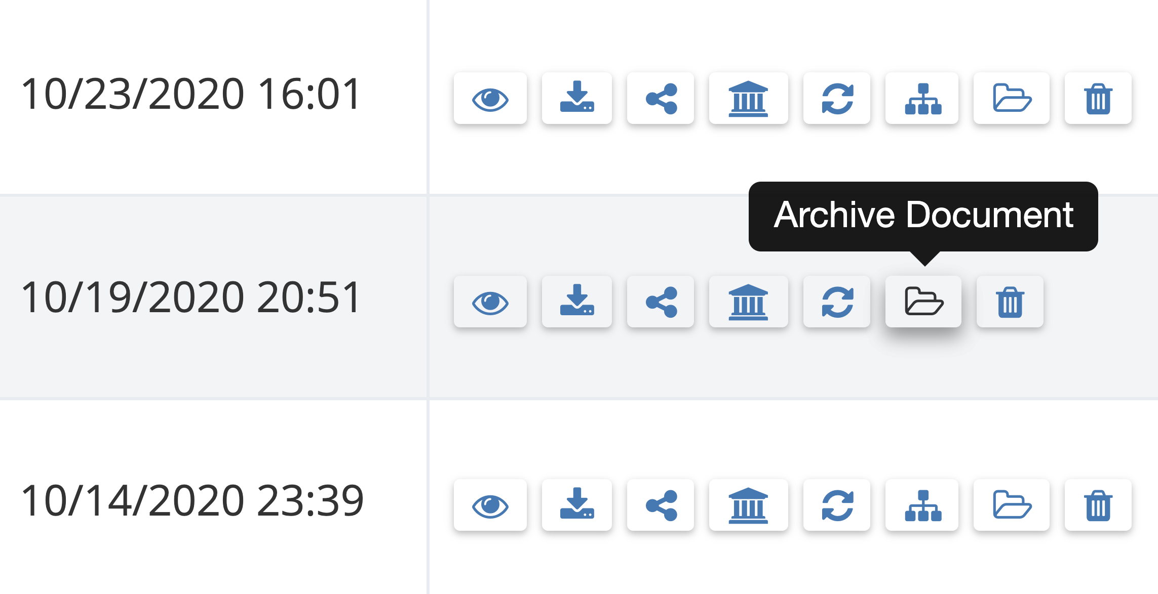 Stap 2. Zoek het document dat je wilt archiveren: Voor lijstweergave: Klik onder Acties op Document archiveren (het pictogram van de