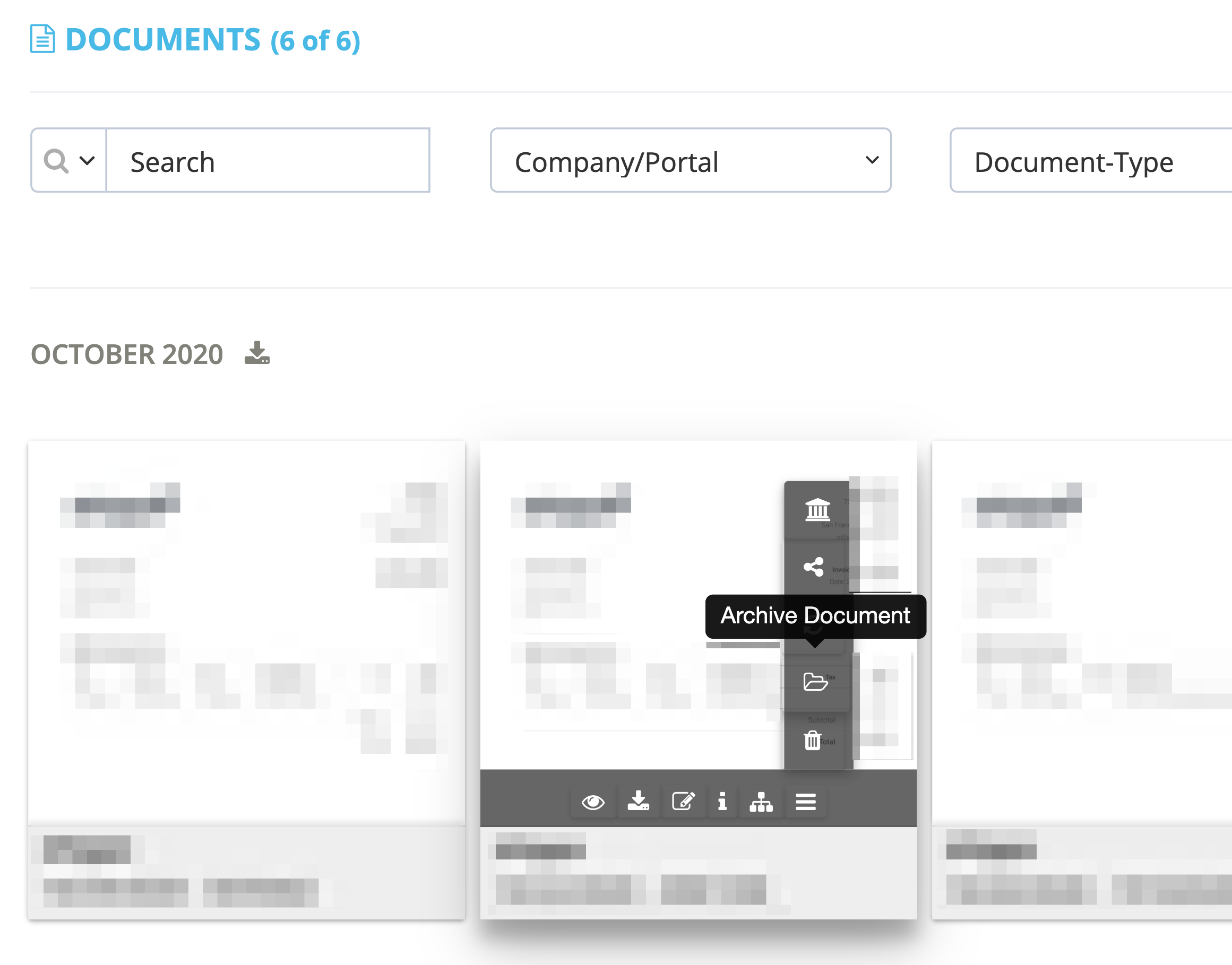 Voor kalender-/maandweergave: Navigeer naar het document dat u wilt archiveren. Klik op de knop Opties (pictogram met drie horizontale
