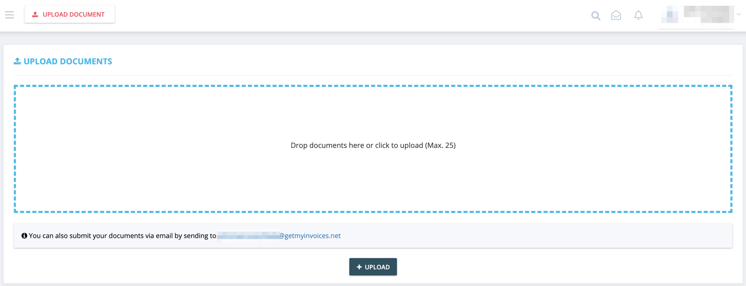 Step 2. Start the manual import process either by dragging your documents onto the bordered area or by clicking the Upload button. - How do