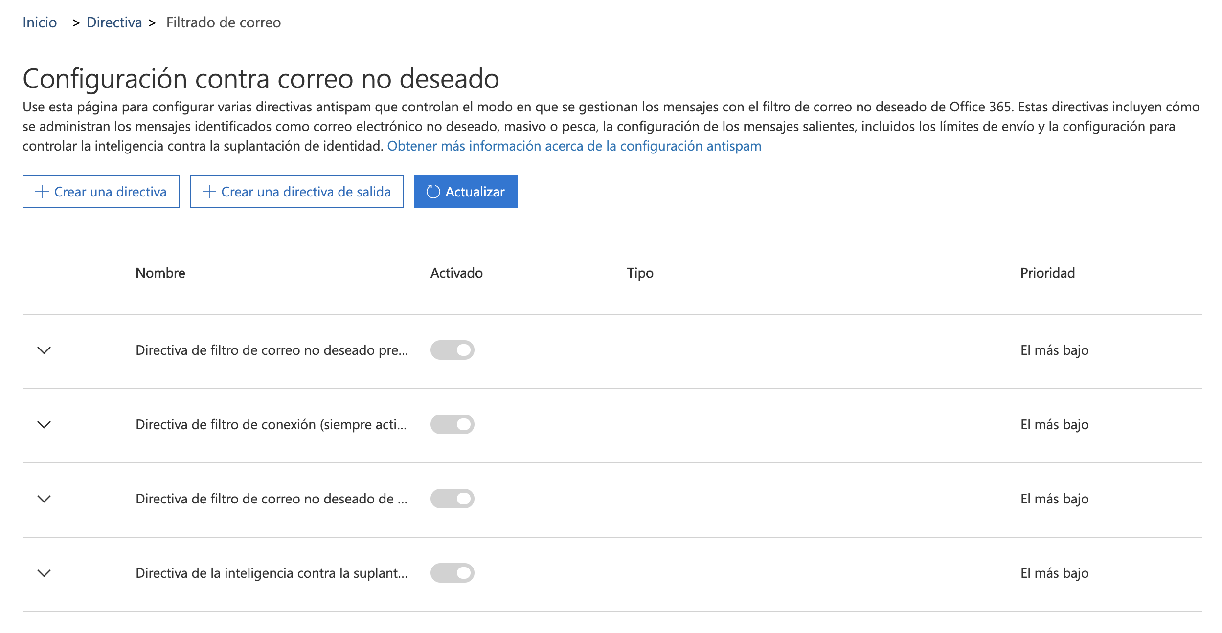 Paso 1. En Microsoft Exchange / Outlook, accede a Seguridad y cumplimiento de Office 365 y elige Administración de amenazas > Configuración