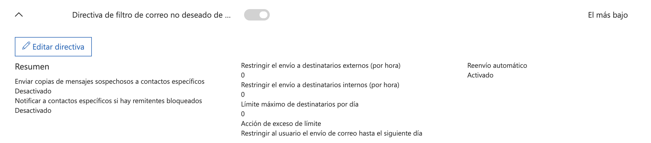 Paso 2. Haz clic en la flecha hacia abajo junto a Directiva de filtro de correo no deseado de salida (siempre activada) y luego haz clic en