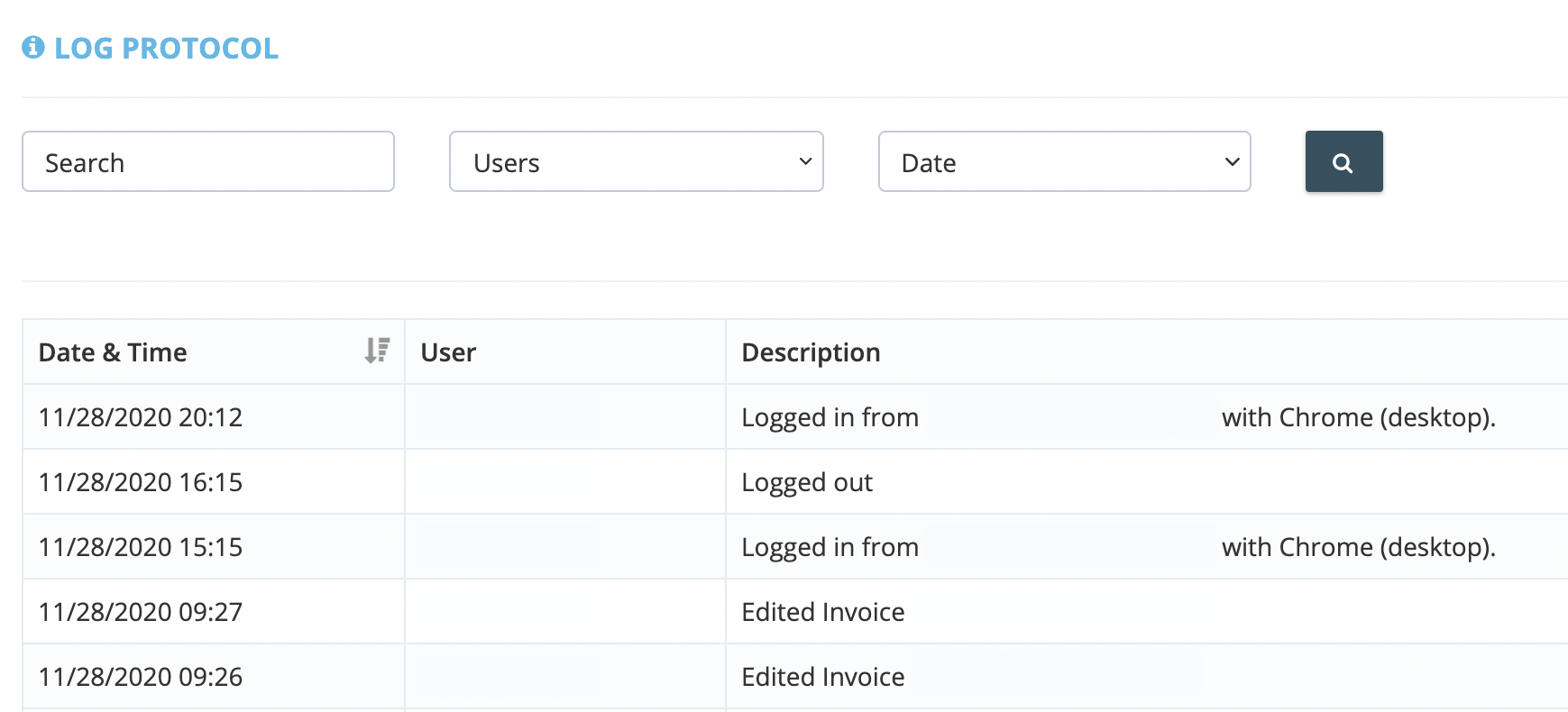 Step 2. A list of all recorded activity on your GetMyInvoices account will be generated, with the first page showing the last 25 account