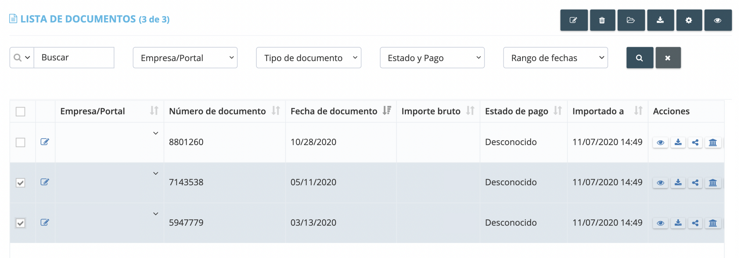 Paso 3. Selecciona los documentos que deseas archivar, haciendo clic en la casilla junto a cada documento. Para seleccionar todos los