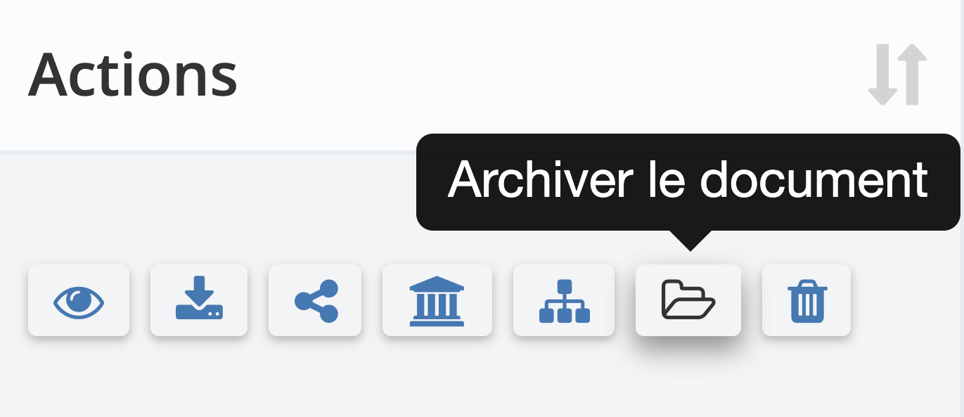 Étape 2. Trouvez les documents que vous voulez archiver : Pour la vue en liste : Dans actions, cliquez sur Archiver les documents (l’icône