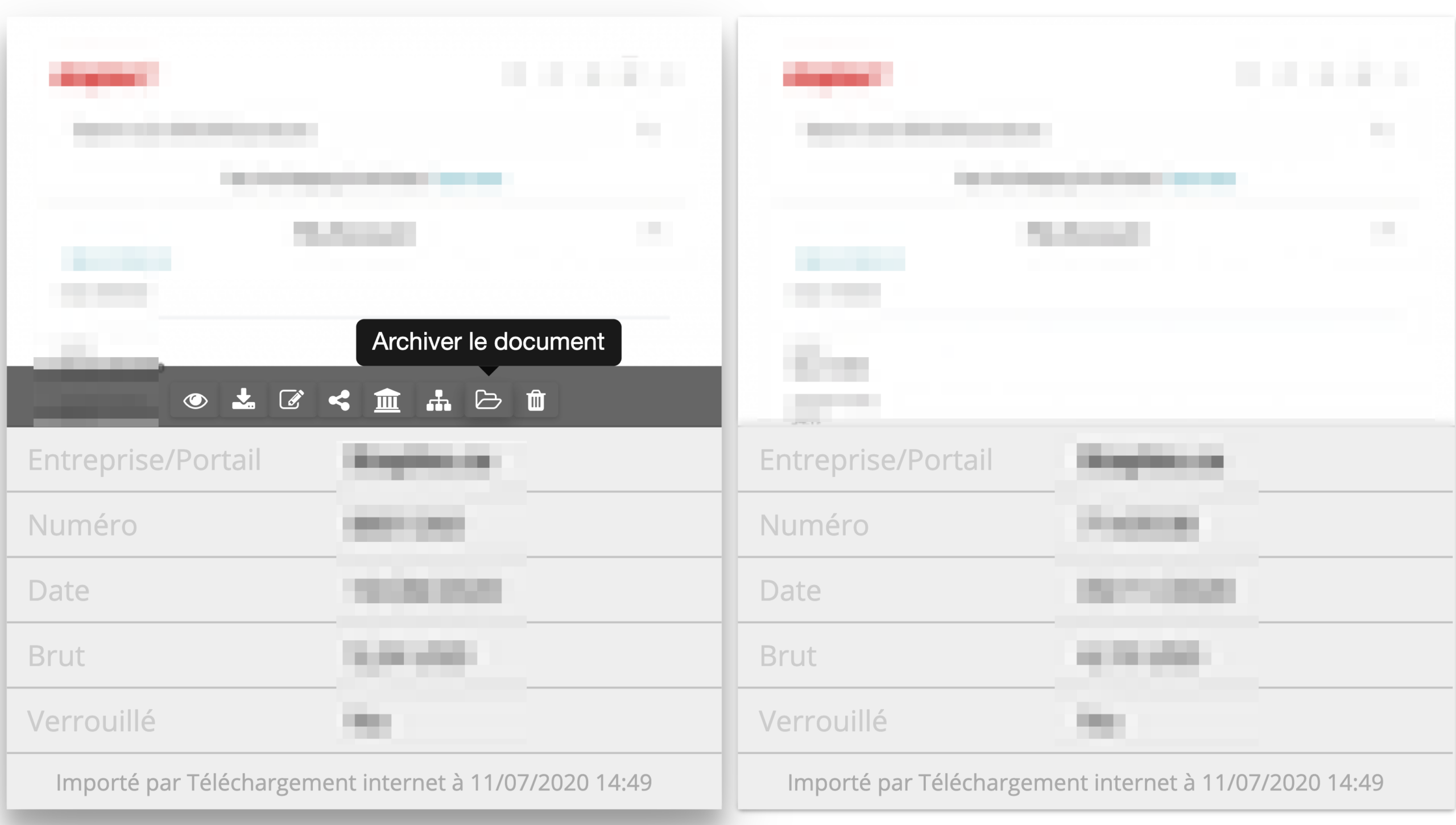 Pour la vue en titre : Allez sur les documents que vous voulez archiver, puis cliquez sur archiver les documents (l’icône dossier ouvert).