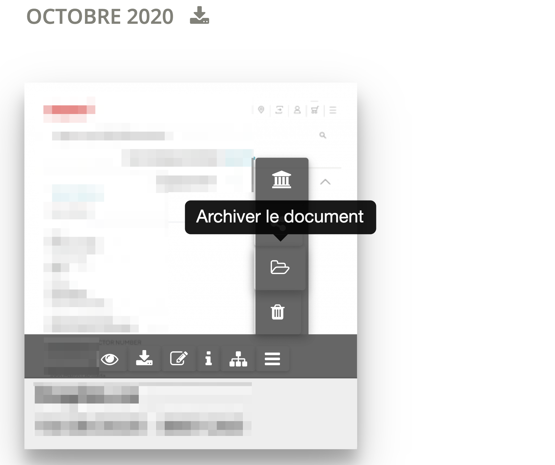 Pour la vue par calendrier/mois : Allez sur le document que vous voulez archiver. Cliquez sur le bouton Options (icône avec trois lignes