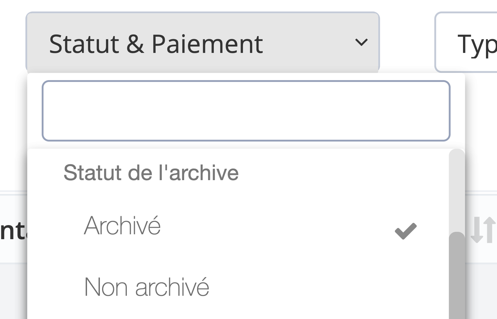 Étape 3. Dans Statut de l’archive dans la sélection déroulante Statut & Paiement, cliquez sur Archivé, puis cliquez sur Appliquer. -